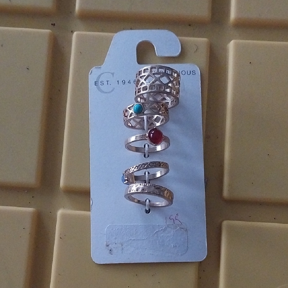 Cato Gold Ring Set with Red and Blue Accents